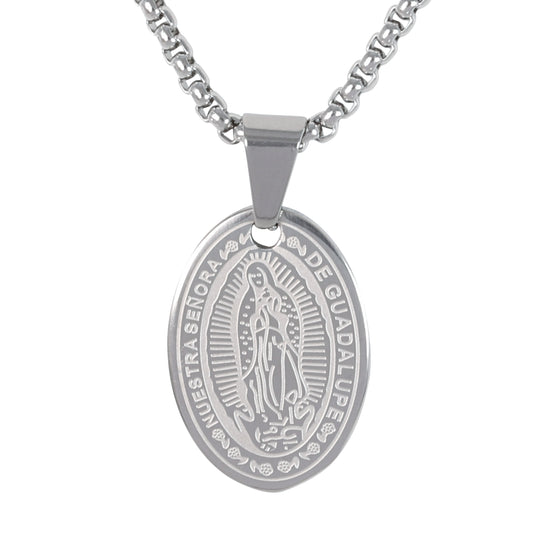 Medium Guadalupe Necklace with 3mm Round Box Chain 24" - SCP-141**