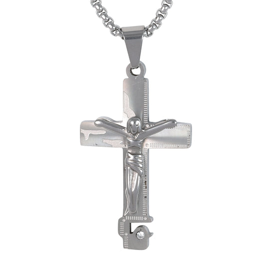 Medium Crucifix Necklace with 3mm Round Box Chain 24" - SCP-145**