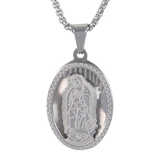 Medium Guadalupe Necklace with 3mm Round Box Chain 24" - SCP-150**