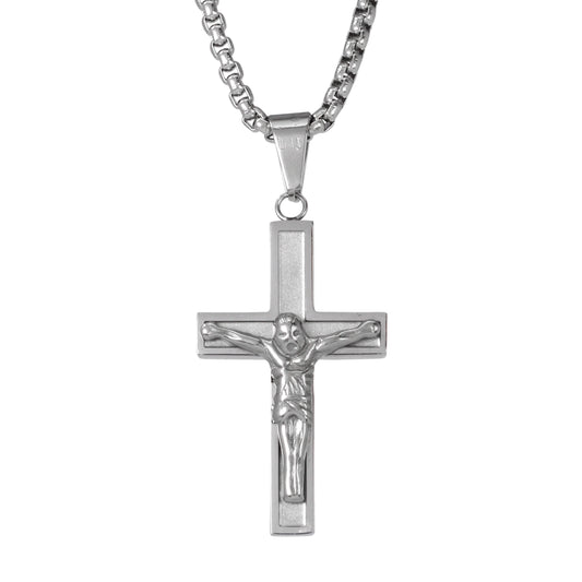 Medium Cross Necklace with 3mm Round Box Chain 24" - SCP-156**