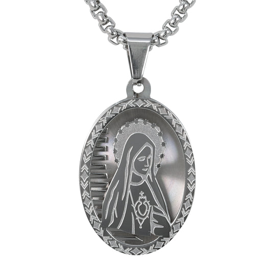 Medium Guadalupe Necklace with 3mm Round Box Chain 24" - SCP-168**