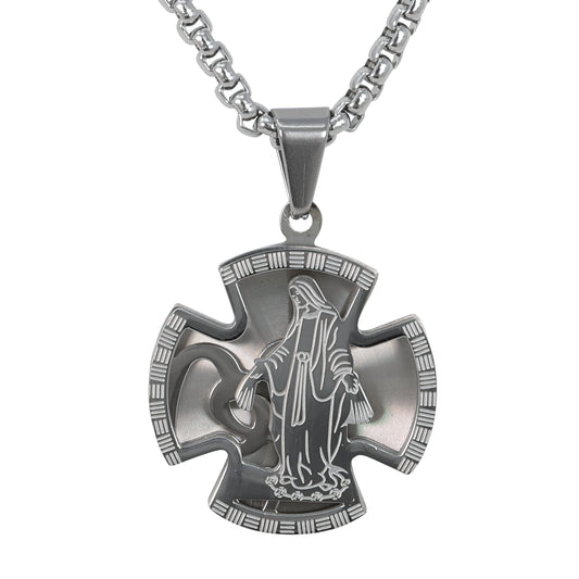 Medium Guadalupe Necklace with 3mm Round Box Chain 24" - SCP-171**