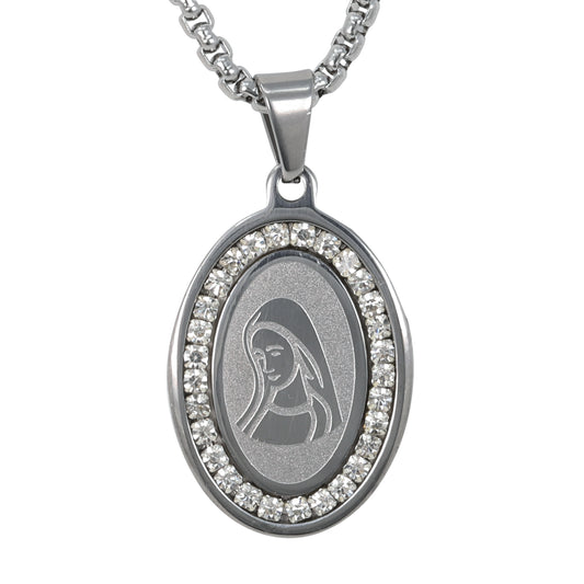 Medium Guadalupe Necklace with 3mm Round Box Chain 24" - SCP-176**