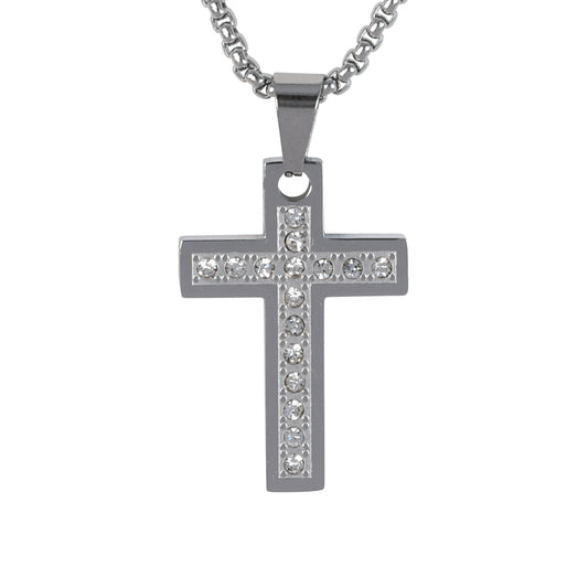 Medium Cross Necklace with 3mm Round Box Chain 24" - SCP-179