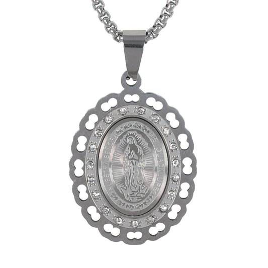 Medium Guadalupe Necklace with 3mm Round Box Chain 24" - SCP-180**