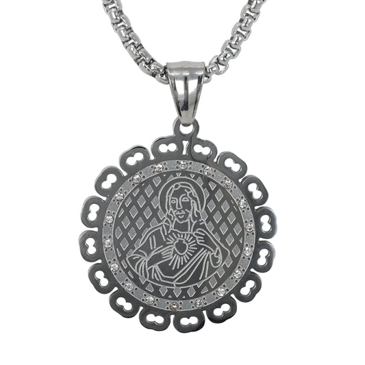 Medium Jesus Necklace with 3mm Round Box Chain 24" - SCP-181**