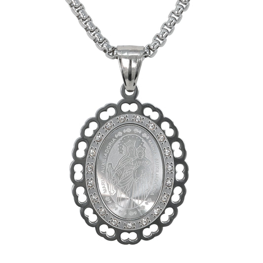 Medium Guadalupe Necklace with 3mm Round Box Chain 24" - SCP-182**