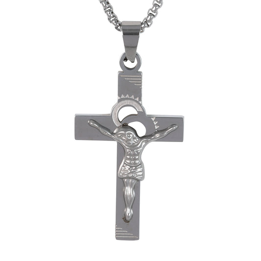 Medium Crucifix Necklace with 3mm Round Box Chain 24" - SCP-192**