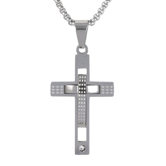 Medium Cross Necklace with 3mm Round Box Chain 24" - SCP-194