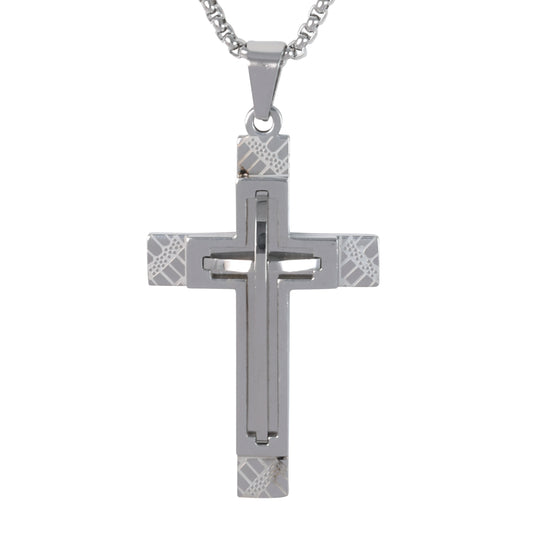 Medium Cross Necklace with 3mm Round Box Chain 24" - SCP-196