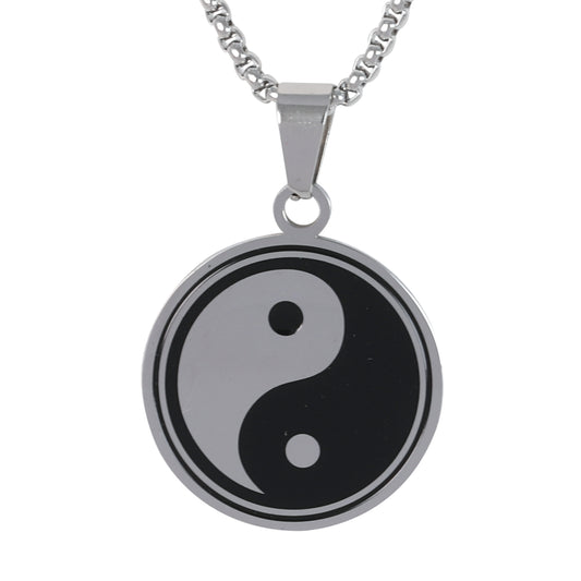 Medium Yin Yang Necklace with 3mm Round Box Chain 24" - SCP-200**