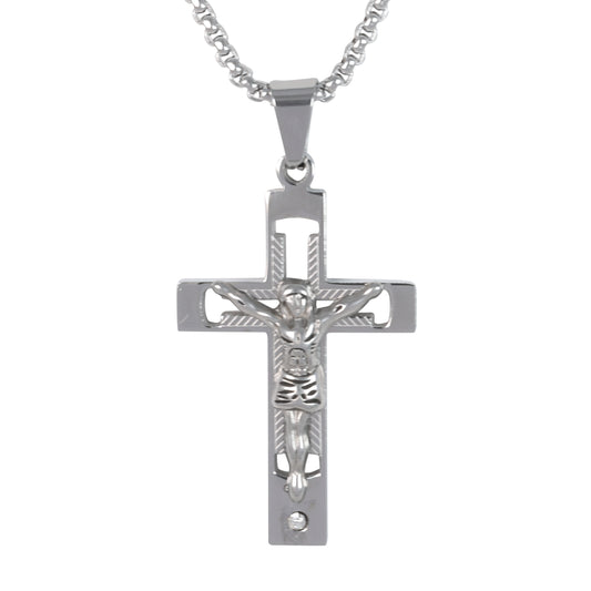 Medium Crucifix Necklace with 3mm Round Box Chain 24" - SCP-231**
