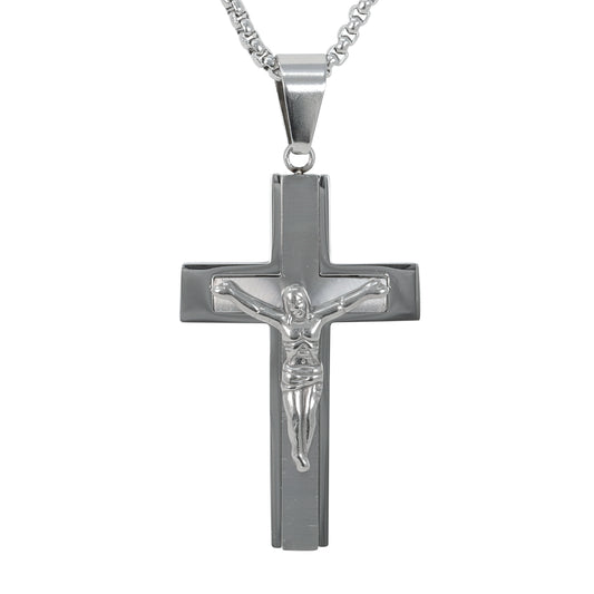 Medium Crucifix Necklace with 3mm Round Box Chain 24" - SCP-232