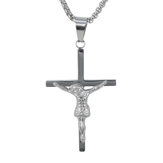 Medium Crucifix Necklace with 3mm Round Box Chain 24" - SCP-245**