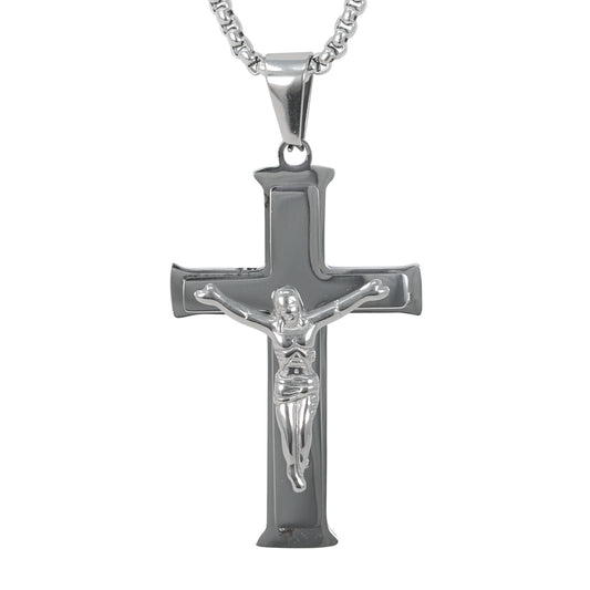 Medium Crucifix Necklace with 3mm Round Box Chain 24" - SCP-246**