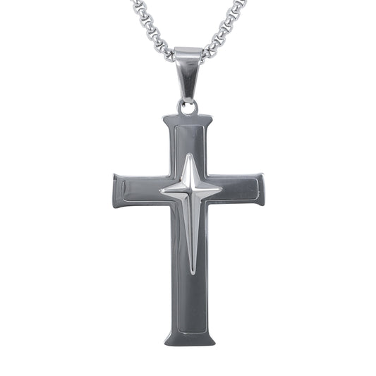 Medium Cross Necklace with 3mm Round Box Chain 24" - SCP-248**