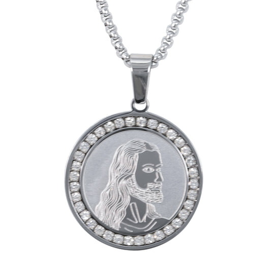 Medium Jesus Necklace with 3mm Round Box Chain 24" - SCP-252**