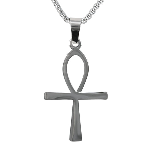 Medium Ankh Cross Necklace with Round Box Chain 24" - SCP-265**