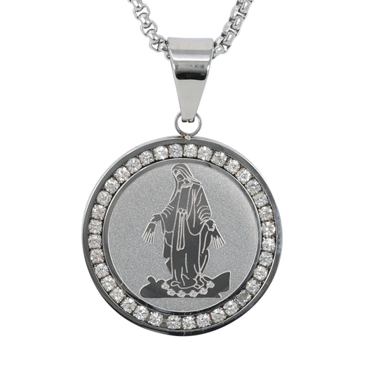 Medium Guadalupe Necklace with 3mm Round Box Chain 24" - SCP-270**