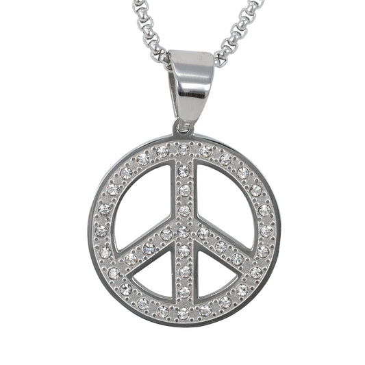 Medium Peace Sign Necklace with 3mm Round Box Chain 24" - SCP-273**