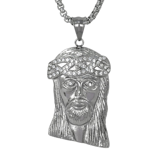 Large Jesus Necklace with 3mm Round Box Chain 24" - SCP-3008**