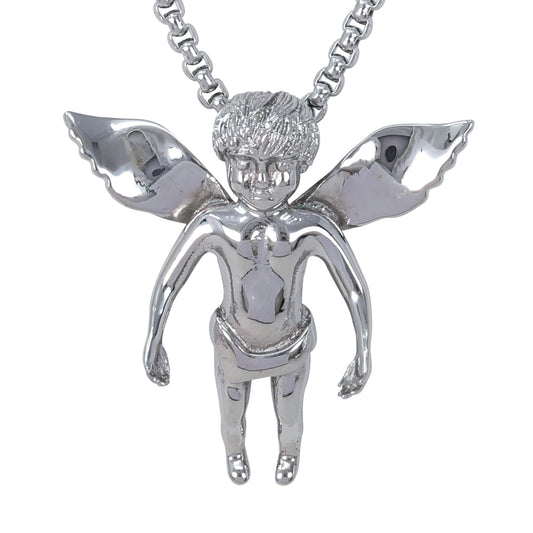 Large Angel Necklace with 3mm Round Box Chain 24" - SCP-3027**