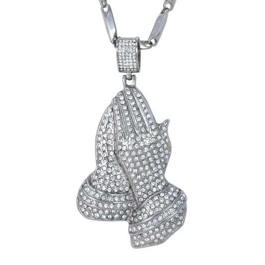 Large Praying Hands Necklace with 3mm Round Box Chain 24" - SCP-3065**