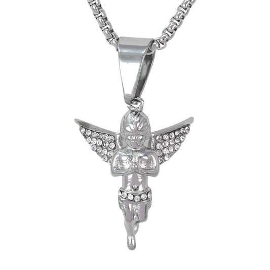Large Angel Necklace with 3mm Round Box Chain 24" - SCP-3088**