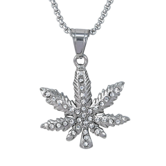 Large Leaf Necklace with 3mm Round Box Chain 24" - SCP-3113