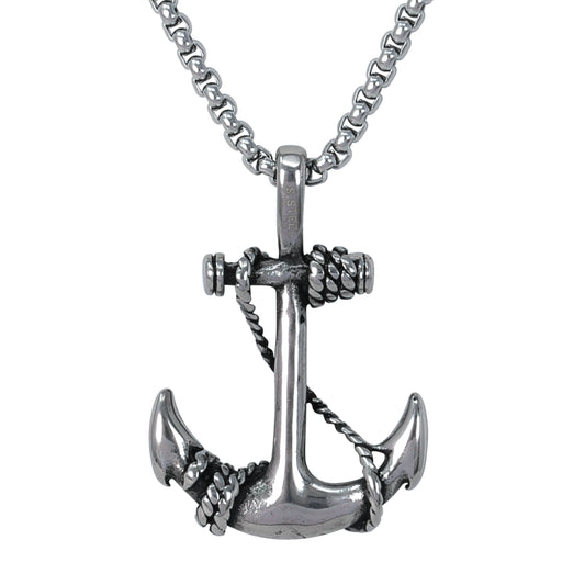 Large Anchor Necklace with 3mm Round Box Chain 24" - SCP-3115**