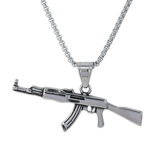 Large Gun Necklace with 3mm Round Box Chain 24" - SCP-3118