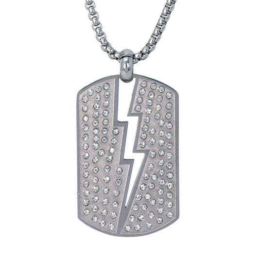 Large Iced Tag Necklace with 3mm Round Box Chain 24" - SCP-3121**