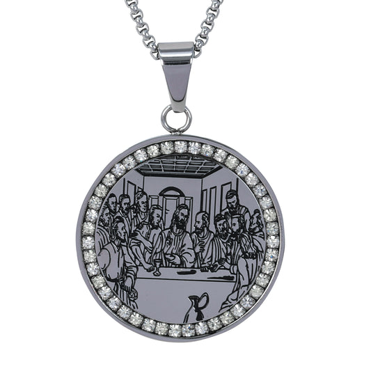 Large Last Supper Necklace with 3mm Round Box Chain 24" - SCP-3125**