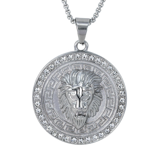 Large Lion Necklace with 3mm Round Box Chain 24" - SCP-3129