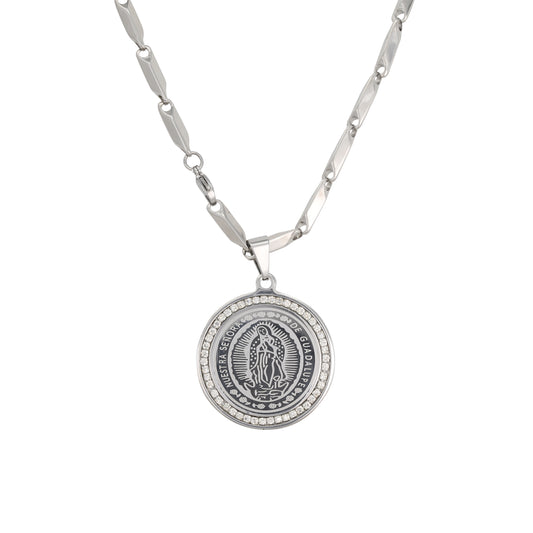 Large Guadalupe Necklace with 4mm Bullet Chain 24" - SCP-710**