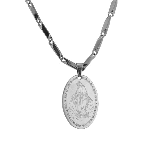 Large Guadalupe Necklace with 4mm Bullet Chain 24" - SCP-738**