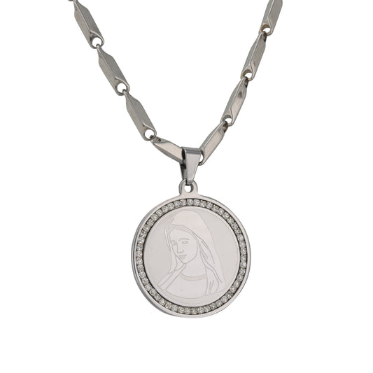 Large Guadalupe Necklace with 4mm Bullet Chain 24" - SCP-753**