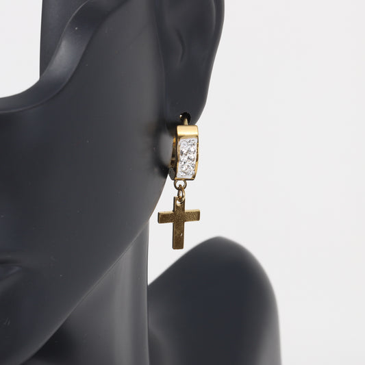 Cross CZ Hoop Earring - SE-82