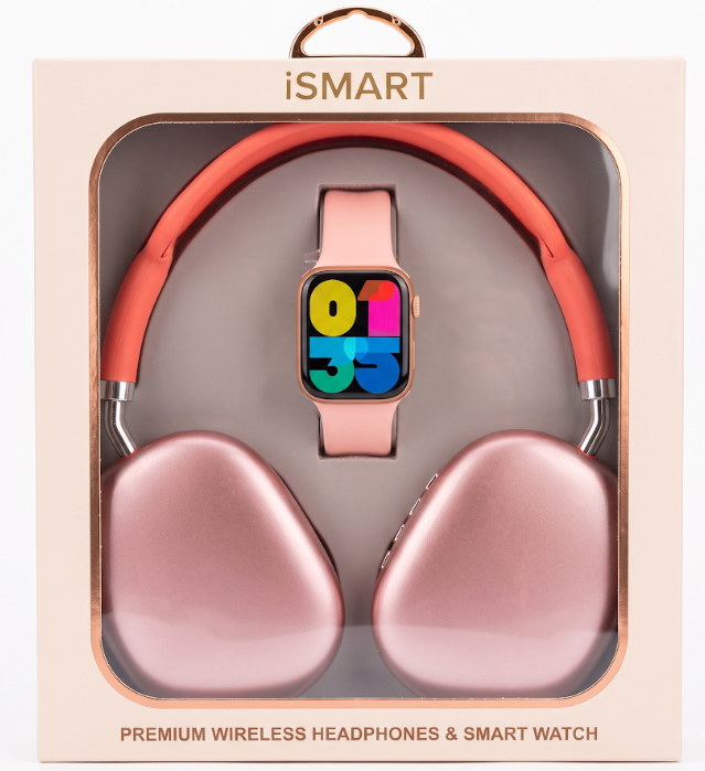 Smart Watch & Wireless Headphones Gift Set SMHP-201 — Peach/Blush