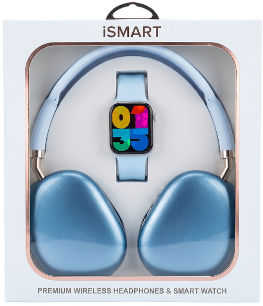 Smart Watch & Wireless Headphones Gift Set SMHP-201 ā White/Blue