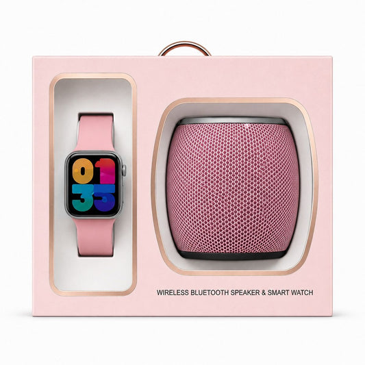 Smart Watch & Wireless Speaker Gift Set SMSP-201 ā Silver/Pink