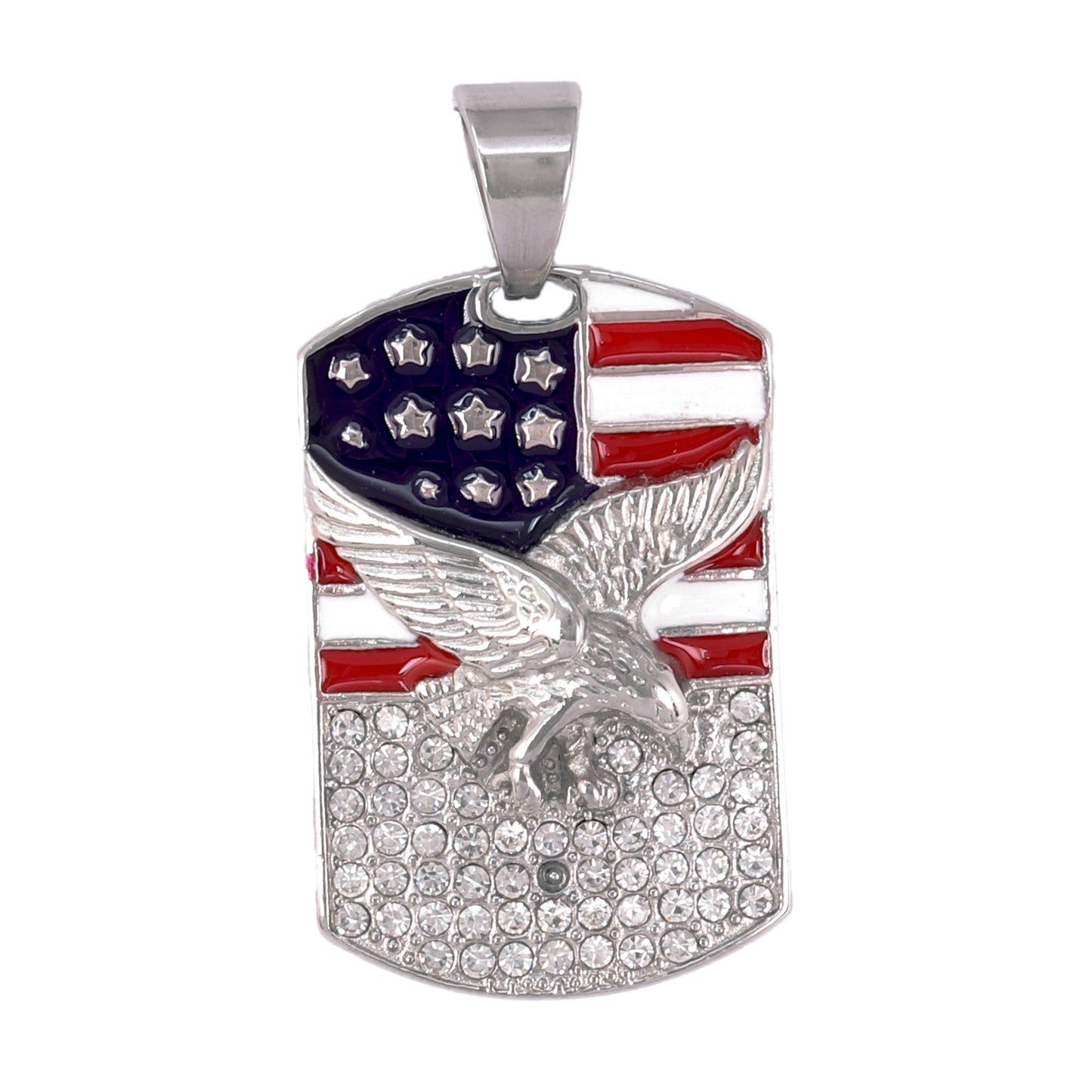Iced Out American Flag Dog Tag Pendant - SP-4370**
