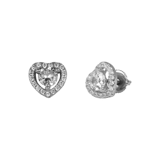 9mm Heart Pave Set Cubic Zirconia Earrings - SSE-2009