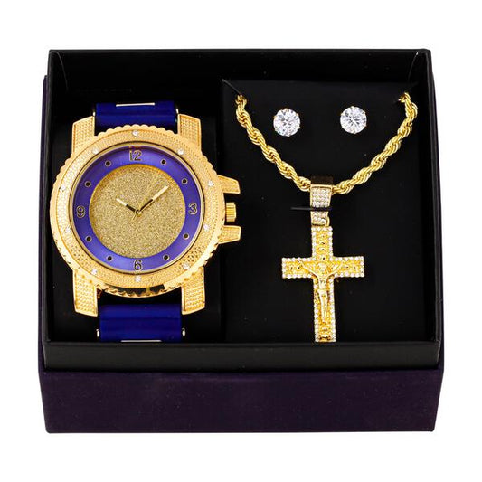 Watch and Cross Necklace with Earrings Gift Set - W1K-103