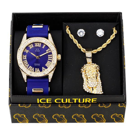 Watch and Classic Jesus Necklace with Earrings Gift Set - W1K-105