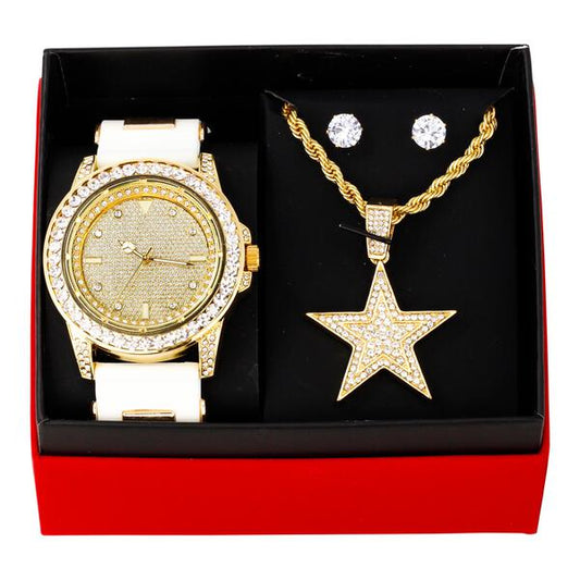 Watch and Star Necklace with Earrings Gift Set - W1K-110