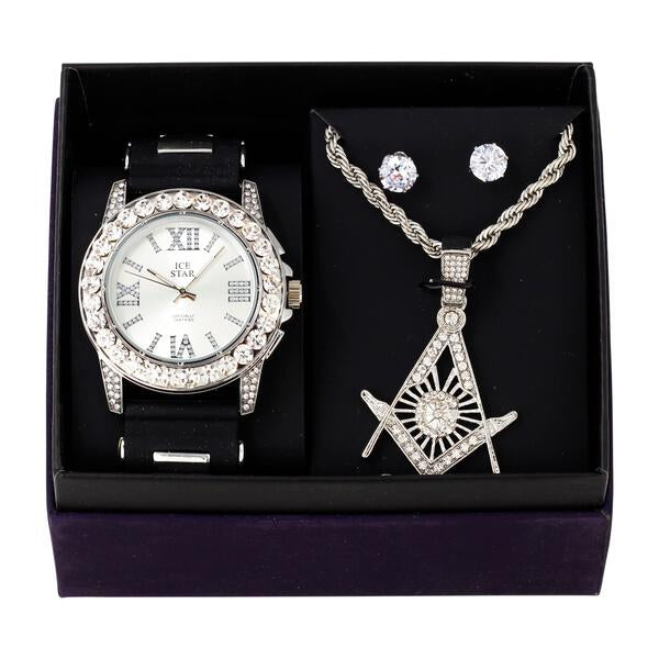 Watch and Mason Necklace with Earrings Gift Set - W1K-111