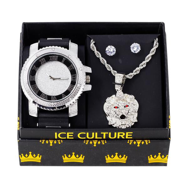 Watch and Lion Necklace with Earrings Gift Set - W1K-115