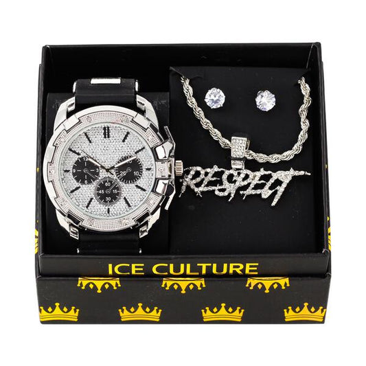 Watch and RESPECT Necklace with Earrings Gift Set - W1K-121