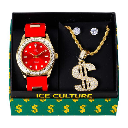 Watch and Dollar Necklace with Earrings Gift Set - W1K-137